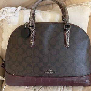 Coach Signature Sierra Satchel Bag with Exotic Trim plus Crossbody Strap